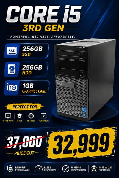 Core i5 3rd Gen, 8gb ram, 256gb SSD + 256gb hdd, Tower.