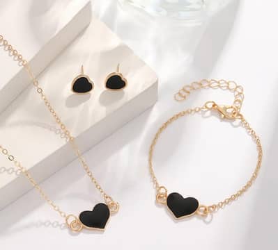 3-Piece Heart Jewelry Set - Necklace, Bracelet, Earrings
