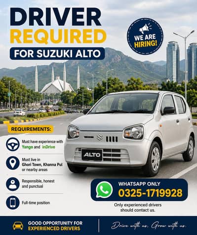 Driver need for Suzuki alto and driver must know Indrive and Yango and