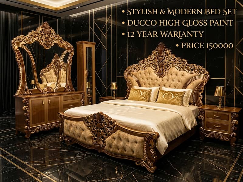 Luxury bed set available bed side table dressing table 0