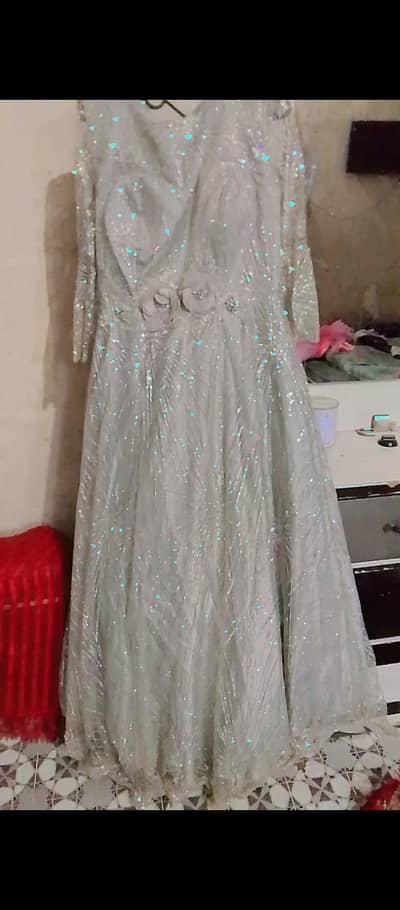 Silver Glitter Party Wear Maxi Gown - M/L