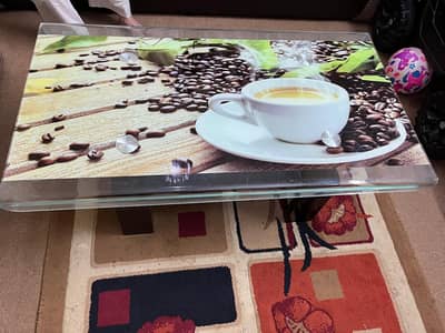 Modern Coffee-Printed Glass Center Table