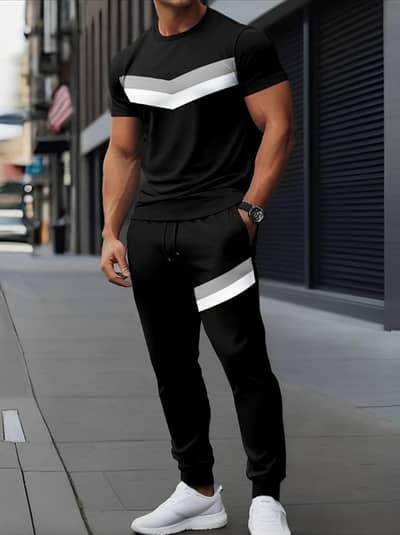 Men Black T-Shirt Trouser Set Micro Fabric S to XL