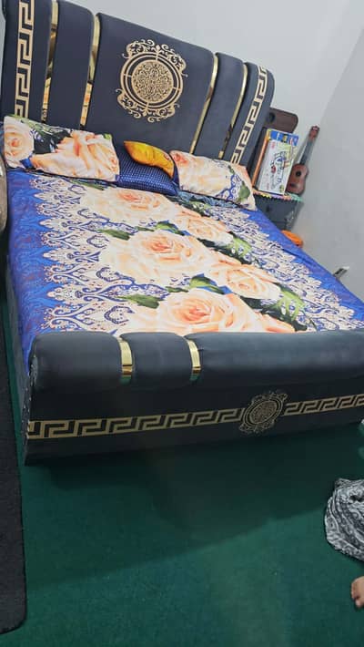 Velvet Bed with Side Tables
