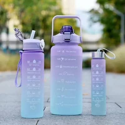 3 Piece Motivational Water Bottle Set BPA Free Plastic Gradient Colors