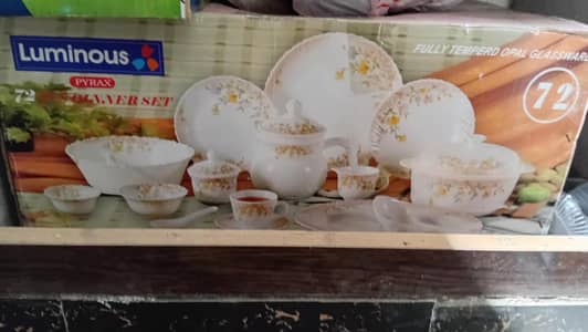 Brand New Luminous Marble Glass Dinner Set 72 peices