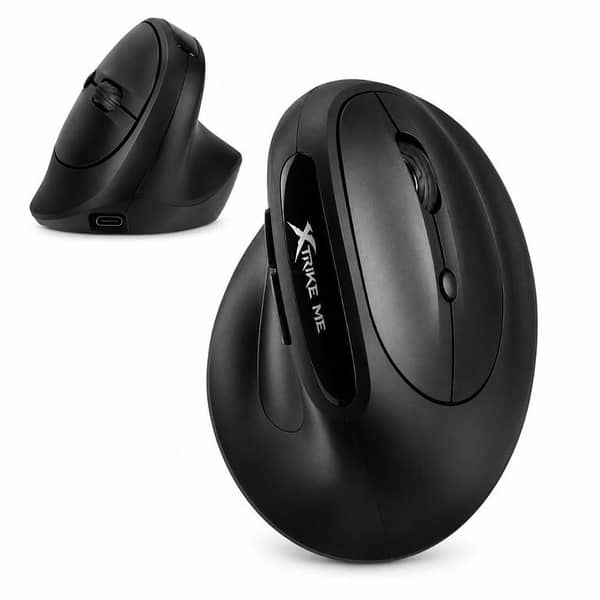 Xtrike Me GW-301 2.4G Wireless Ergonomic Rechargeable Mouse 4000 DPI Silent Click USB Type C Vertical Mouse for Laptop PC Black