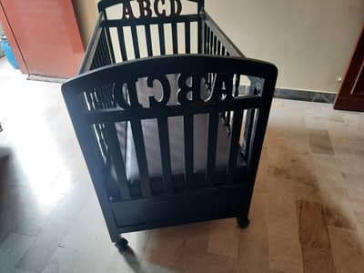 baby wooden bed with mattress