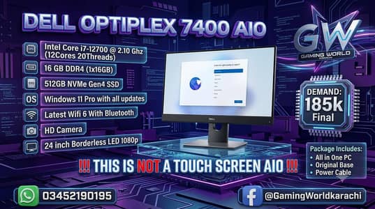 Dell Optiplex 7400 AIO Non Touch i7 12th Gen 12700 16Gb Ddr4 512gb Ssd