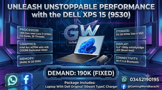 Dell XPS 15 (9530) i7 13th Gen 16Gb Ddr5 Ram Intel Arc A370M 4Gb