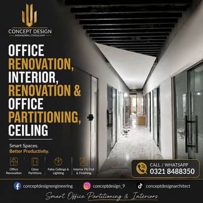 Office Renovation, Interior, Renovation & Office Partitioning, Ceiling