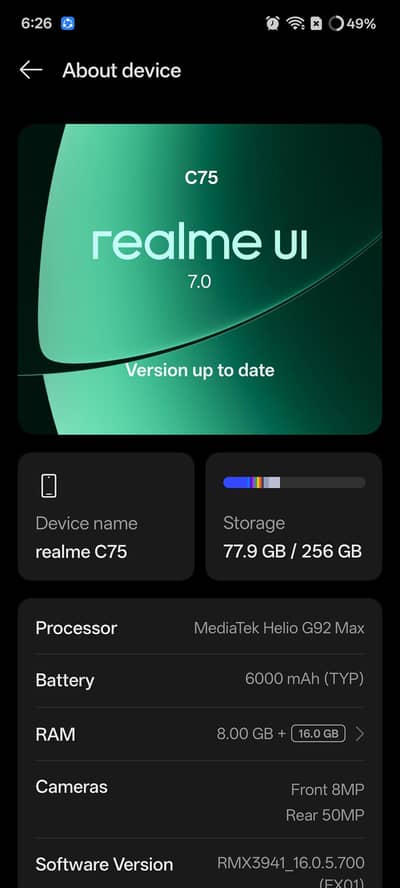 ralme c75 8+8 256 6 7 months wernty ha bilkol new mobile ha 1 sacrach