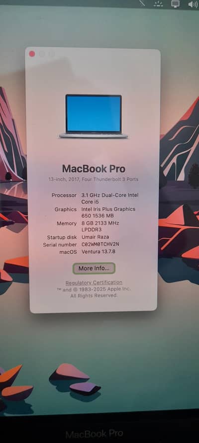Macbook Pro 8gb/256gb 3.1 Dual Core Intel