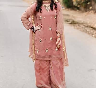 sharara in tea pink color 3 piece