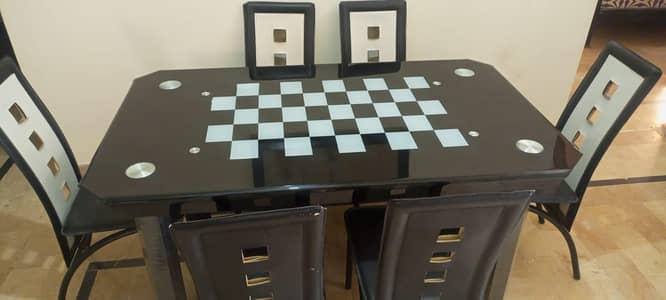 Modern 6-Seater Glass Top Dining Table Set