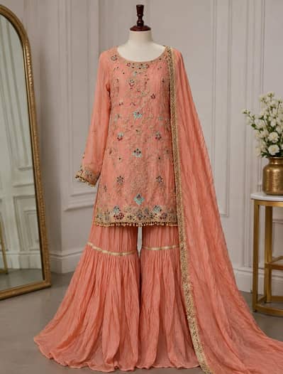 Elegant Embroidered 3 Piece Chiffon/Net Suit