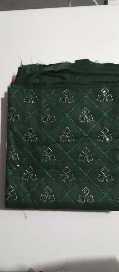 Dark green embroidered cotton 2 PCs suit-unstitched