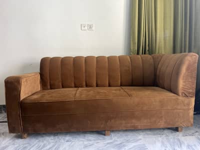 Pair of Premium Brown Velvet 3-Seater Sofas - Excellent Condition
