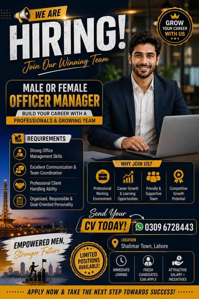 We're Hiring! Male & Female Office Manager – Apply Today!