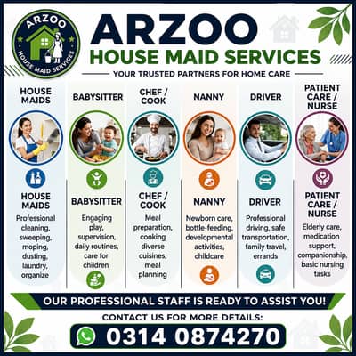 Cook House Chef | Baby Sitter | Nurse | Helper | Office Boy | Guards