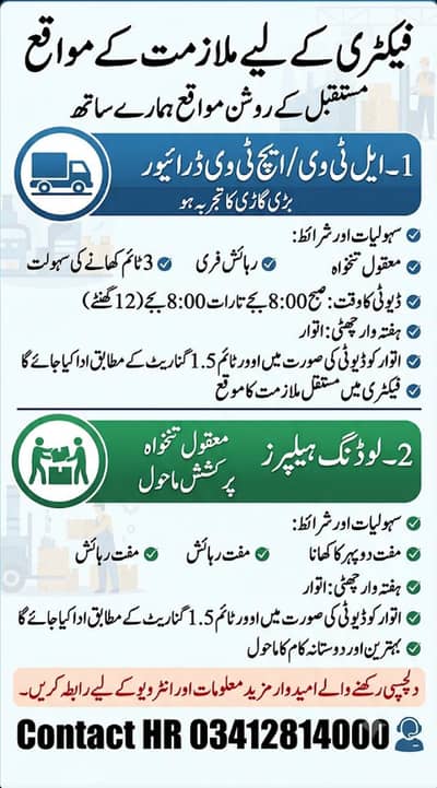 Helper job!Driver job!Lahore job! loader job