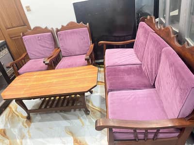 Solid Wooden Sofa Set With Table | Used | Good Condition | Strong Wood
