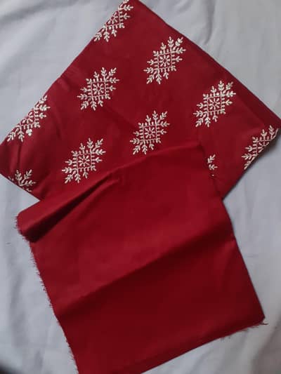 Maroon embroidered cotton 2 PCs unstitched suit
