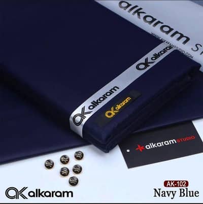 Navy Blue Cotton Unstitched Suit for Men
