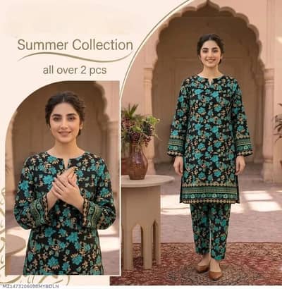 stylish 2 pcs women unstitched printed polo cotton suit