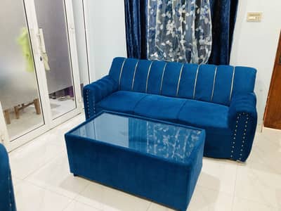 Valvet poshesh tables and 5 seats sofa set