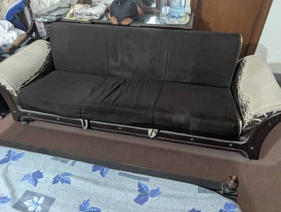 3-Seater Sofa Cum Bed – Convertible Couch (Ideal for DIY / Reupholste