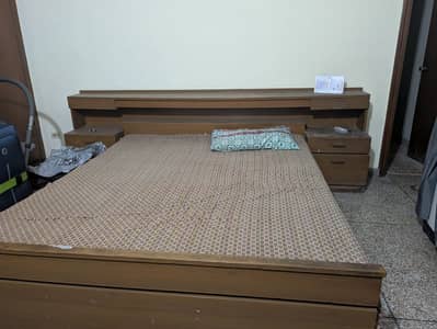 Wooden Double Bed Frame with Integrated Headboard Shelf & Side Drawer