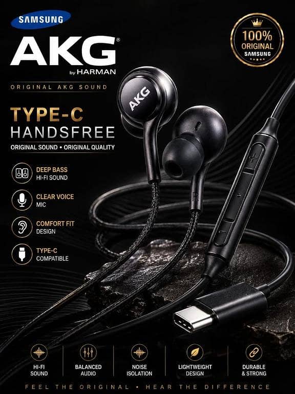 Original Samsung AKG Type-C Handsfree Premium Deep Bass Wired Earphones Noise Isolating Gaming Headphones With Mic For All Android Devices, Type-C iPhones & iPad