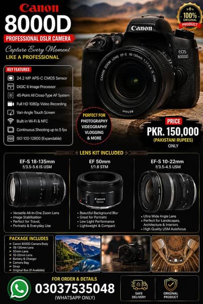 Canon 8000D Camera with 3 lenses deal.