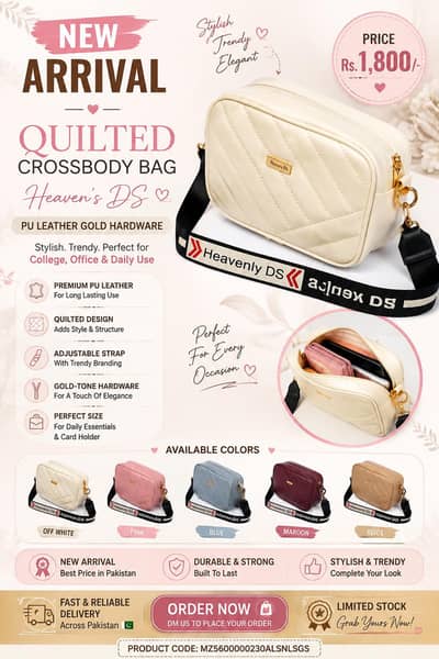 Quilted Crossbody Bag Heaven's DS PU Leather Gold Hardware