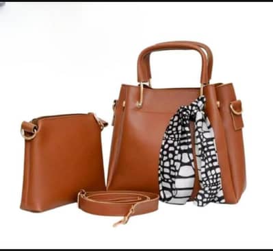 Brown PU Leather Handbag Set with Crossbody & Scarf
