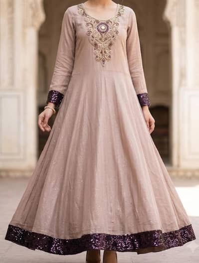 Maxi with brown dupatta of China Silk