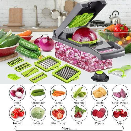 16-in-1 Vegetable Cutter & Chopper | Multi-Function Food Slicer with Container