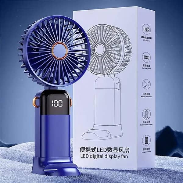 LED Display Portable Fan – 5 Speed USB Rechargeable