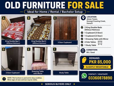 Used Furniture for Sale – 2 King Beds, Cupboards-Almari, Dressing,