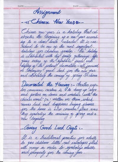Assignment hand writing