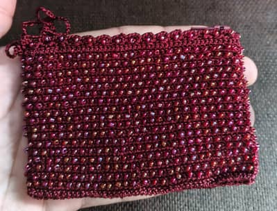 Handmade Beaded Women's Mini Coin Purse | Stylish Zip Pouch | Maroon
