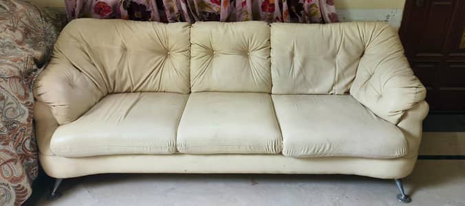 7 Seater Sofa Set | Cream Lether Sofa Set