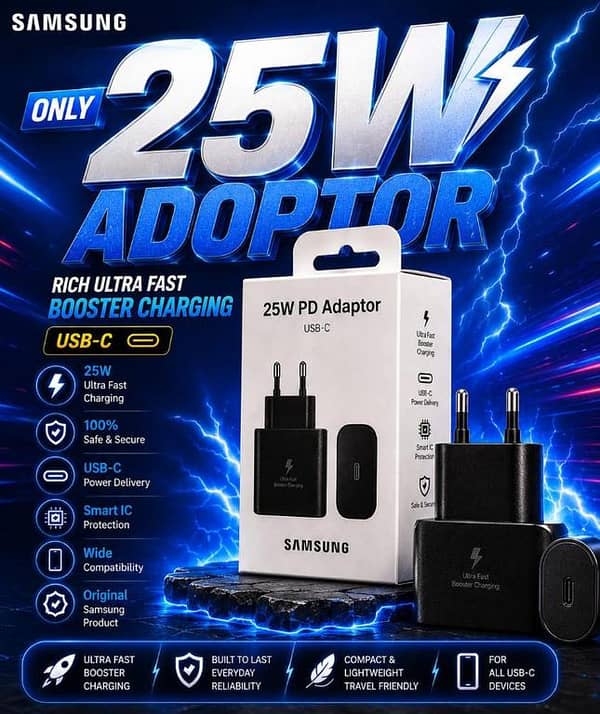 Samsung Original 25W Ultra Fast Booster Charging PD Adaptor | USB-C Power Delivery Wall Charger with Smart IC Protection for All Type-C Devices