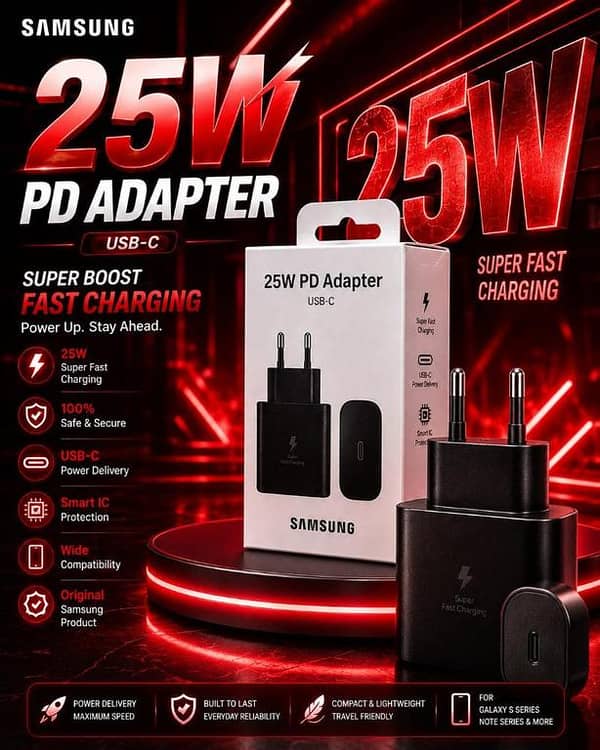 Samsung Original 25W Ultra Fast Booster Charging PD Adaptor | USB-C Power Delivery Wall Charger with Smart IC Protection for All Type-C Devices