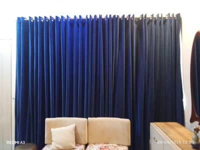 8 Panel Navy Blue Velvet Front Curtains for Sale