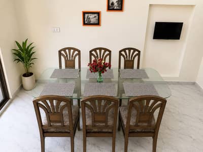 6 Seater Dining Table with 6 Chairs – 6ft Glass Top