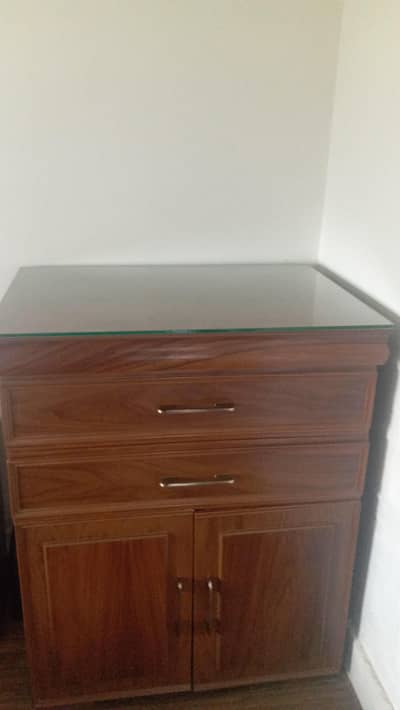 Wooden Side Cabinet / Chest Drawer – Glass Top