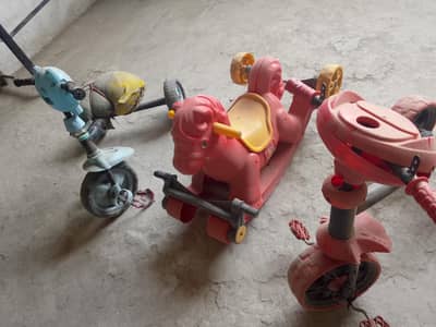 2 Kids Tricycles & 1 Horse Ride Toy for Sale