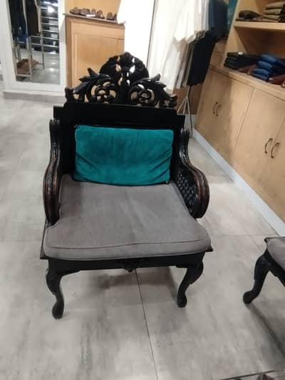 Solid Wood 4 Piece Sofa Set (2 Chairs, 1 Sofa Bench & Glass Table)"